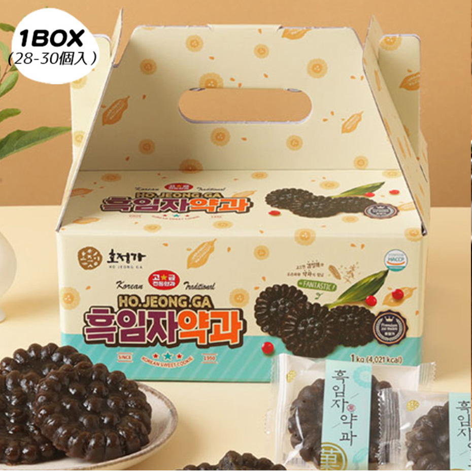 [HOJEONGA] ヤッカー1box(1kg/28-31個入) /  薬菓 黒ごま味 韓国お菓子 韓国伝統お菓子 ヤッカ 韓国デザート