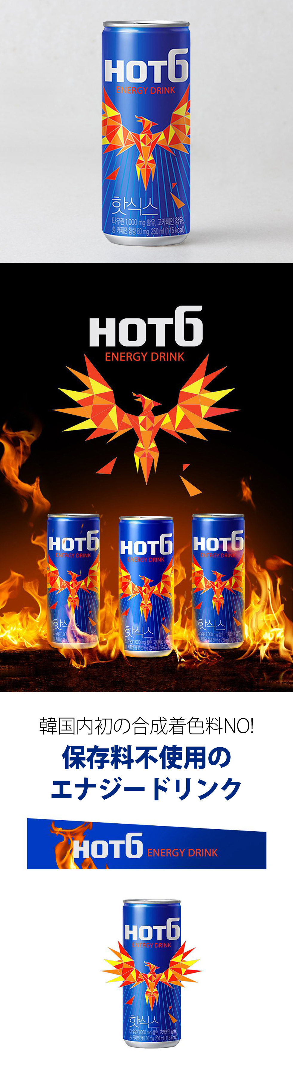 [ロッテ] LOTTE HOT6 /250ml(缶) エナジードリンク 韓国ドリンク 韓国飲料 ロッテ HOT6 保存料不使用 日本バージョン