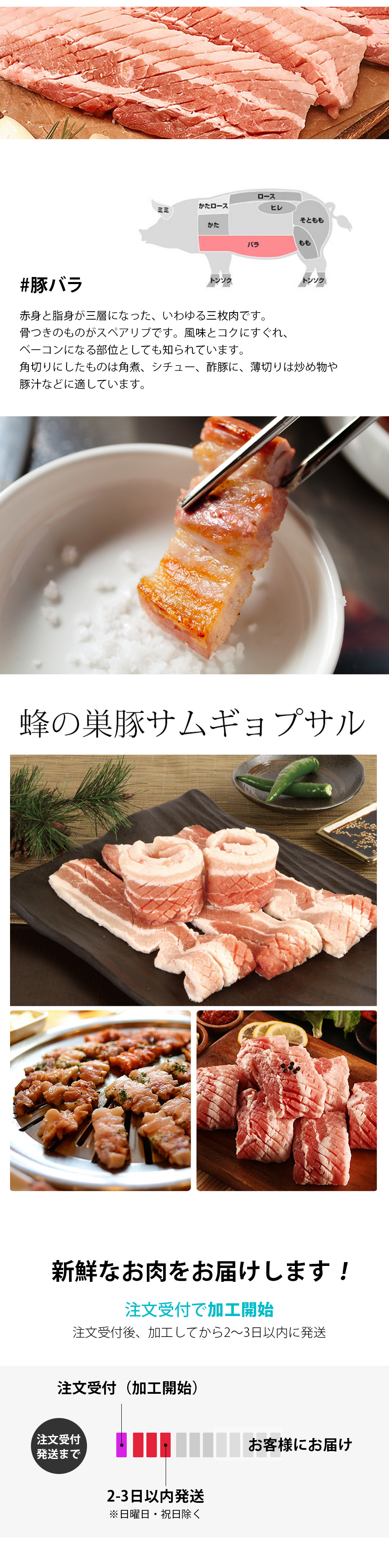 蜂の巣 サムギョプサル 豚バラ（切り込み有） 約500g