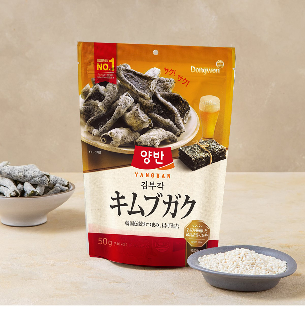[東遠] ヤンバン キムブガク 選べる４個セット / ４袋（50g×４) キムチ味 ガーリック味 エビ味 オリジナル味 のり天 のりブガク 海苔揚げ サクサクした食感の海苔天 韓国海苔