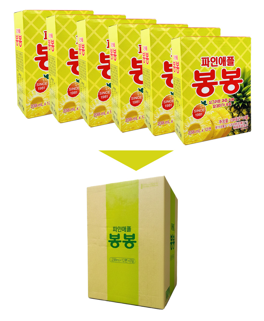 [ヘテ] パイナップル ボンボンジュース 果肉入り 72缶 / 1BOX(6小BOX=238ml×72缶) つぶつぶ パイナップル bongbong 果肉入りのロングセラー清涼飲料水
