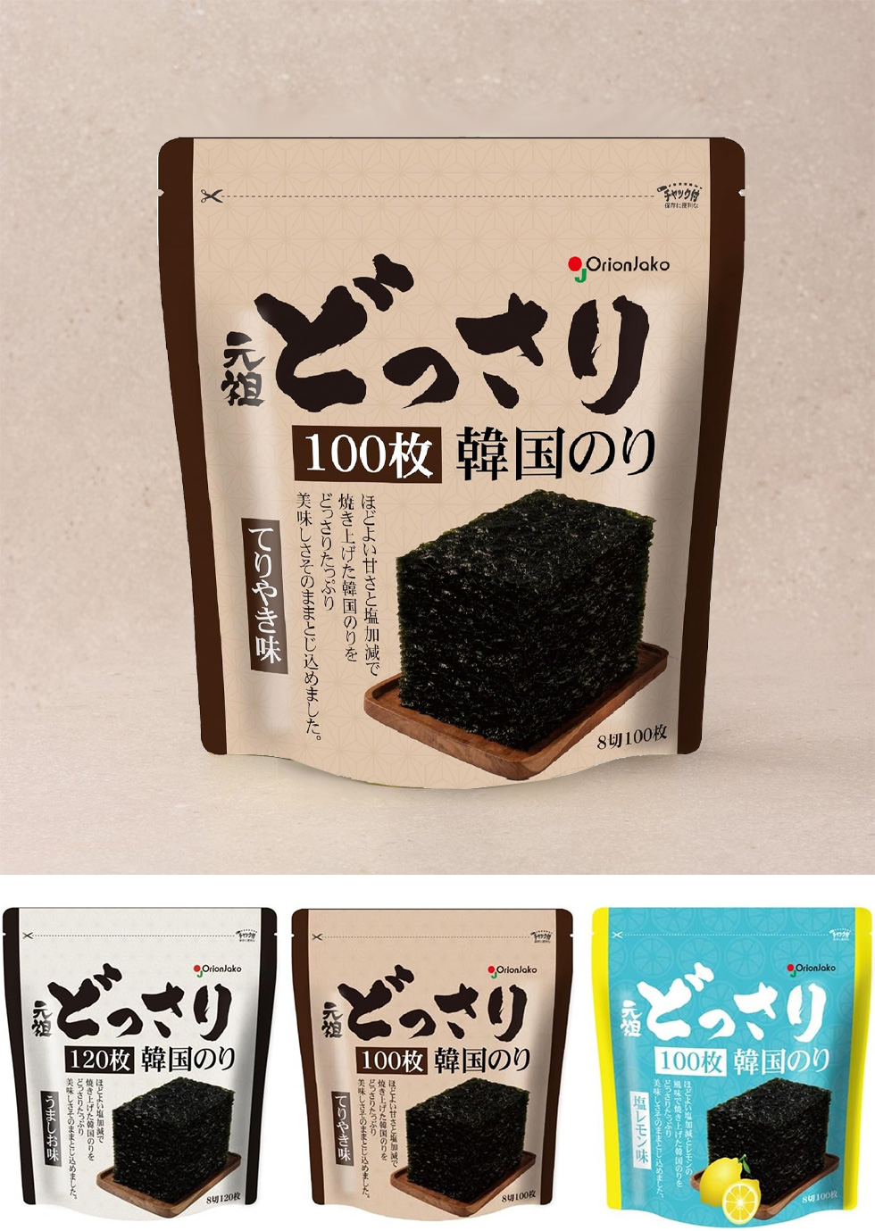 ヤシの実ドーナツと韓国海苔セット オリオンジャコー] どっさり韓国のり てりやき味 100枚 / 8切×100枚